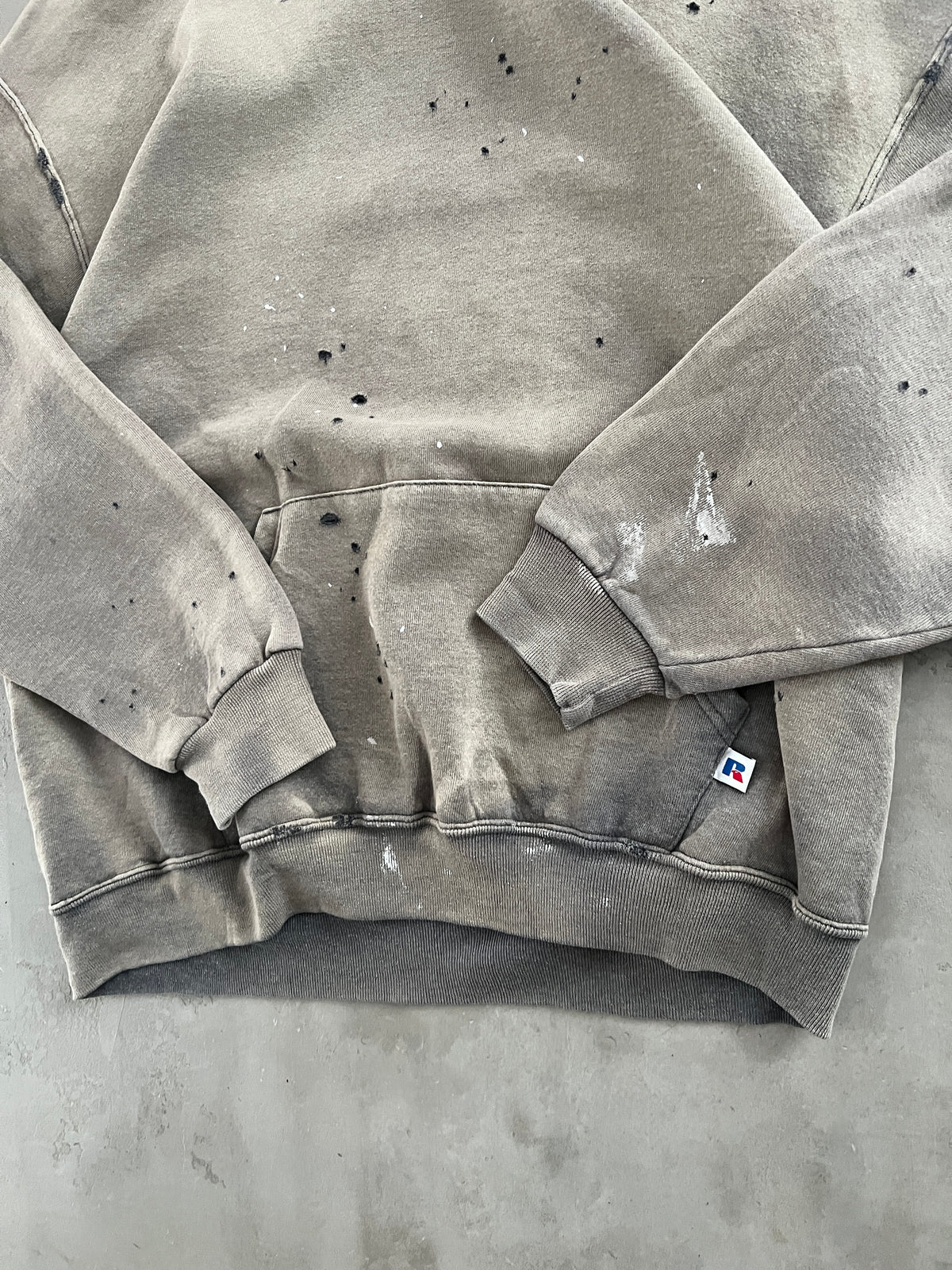 FADED BEIGE/GREY RUSSELL HOODIE - 1990S - XL