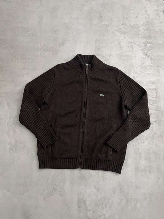 MOCHA LACOSTE KNIT JACKET - 2000S - L