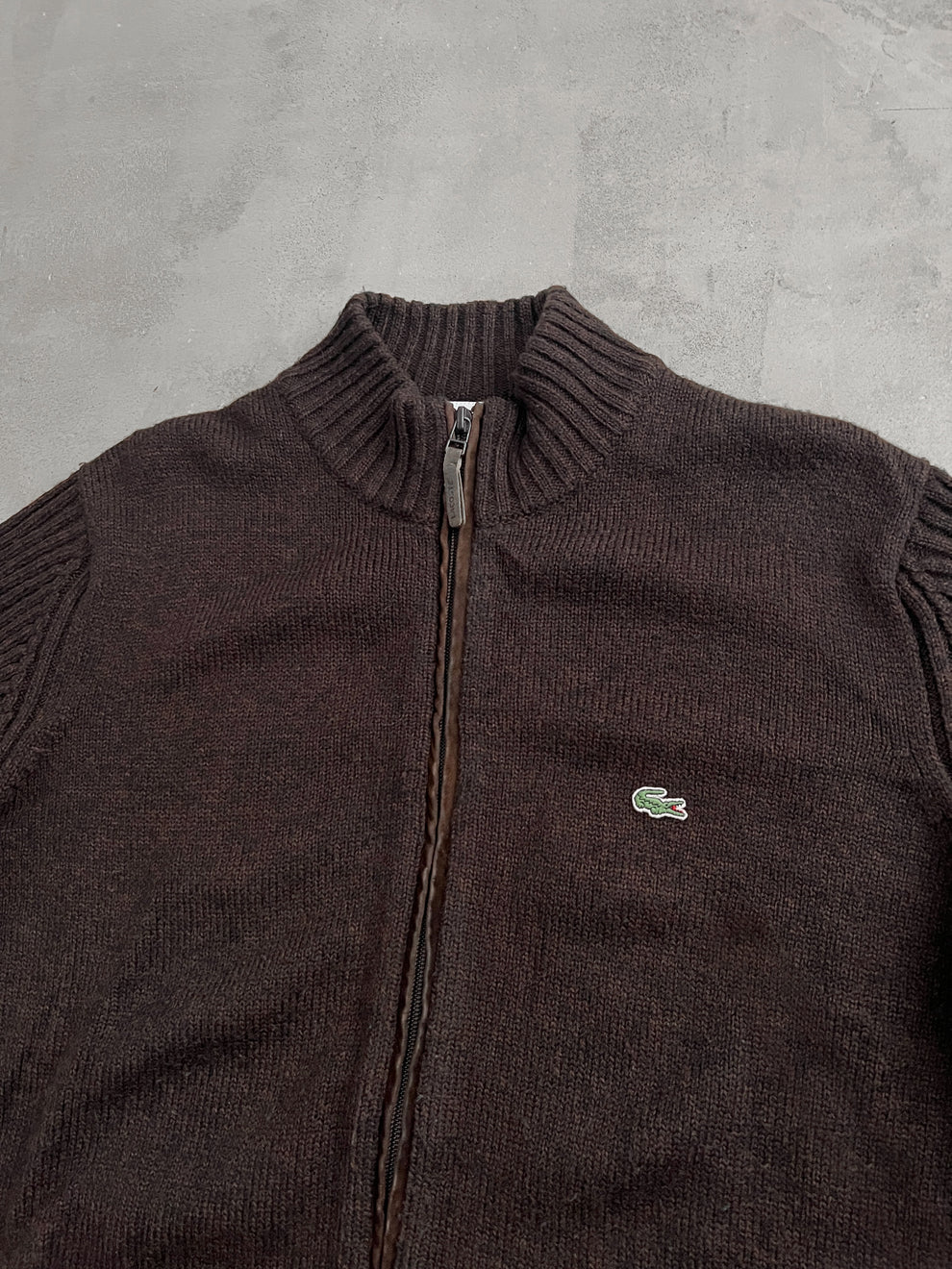 MOCHA LACOSTE KNIT JACKET - 2000S - L