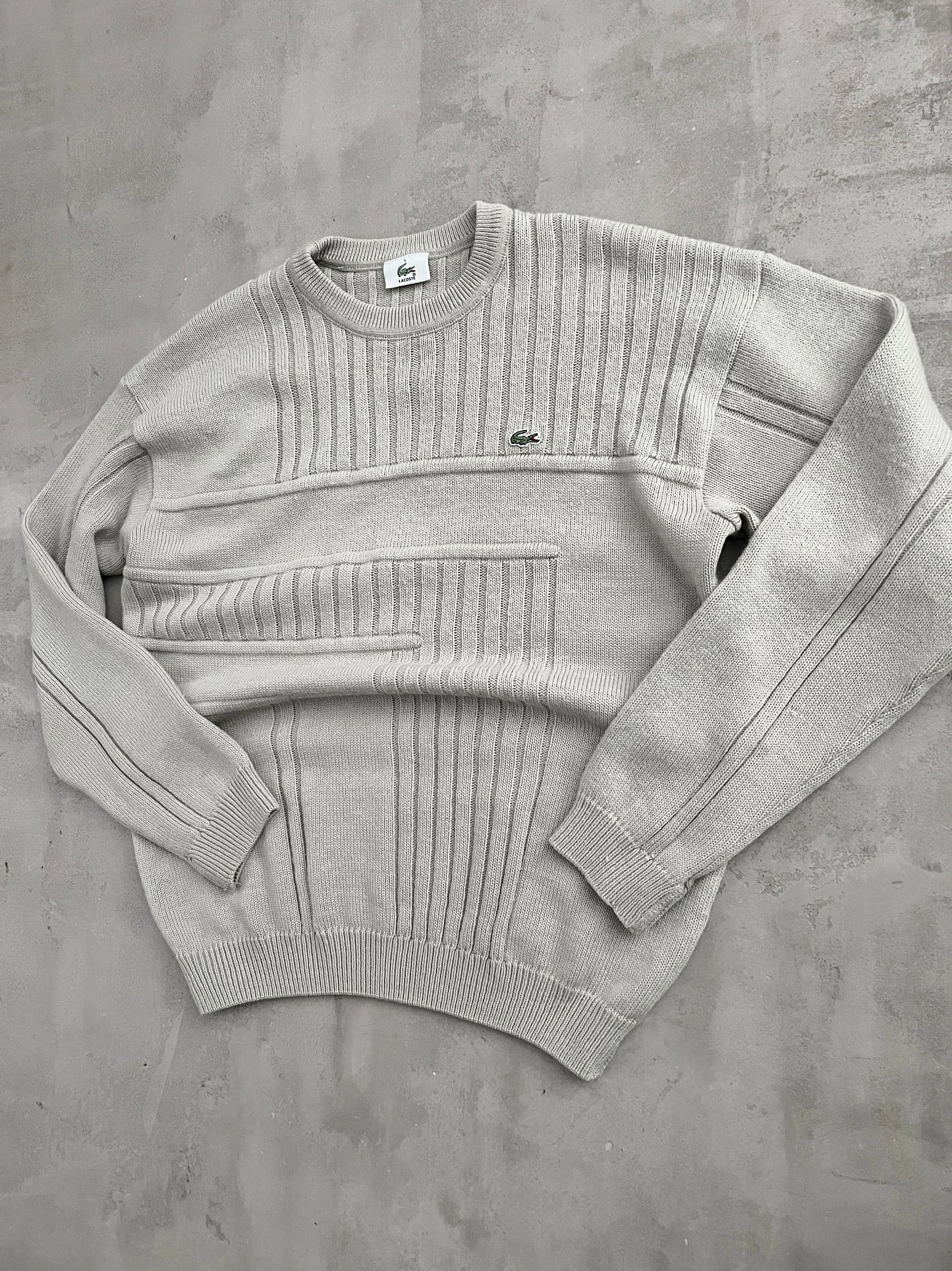 BEIGE LACOSTE KNIT SWEATER - 2000S - M