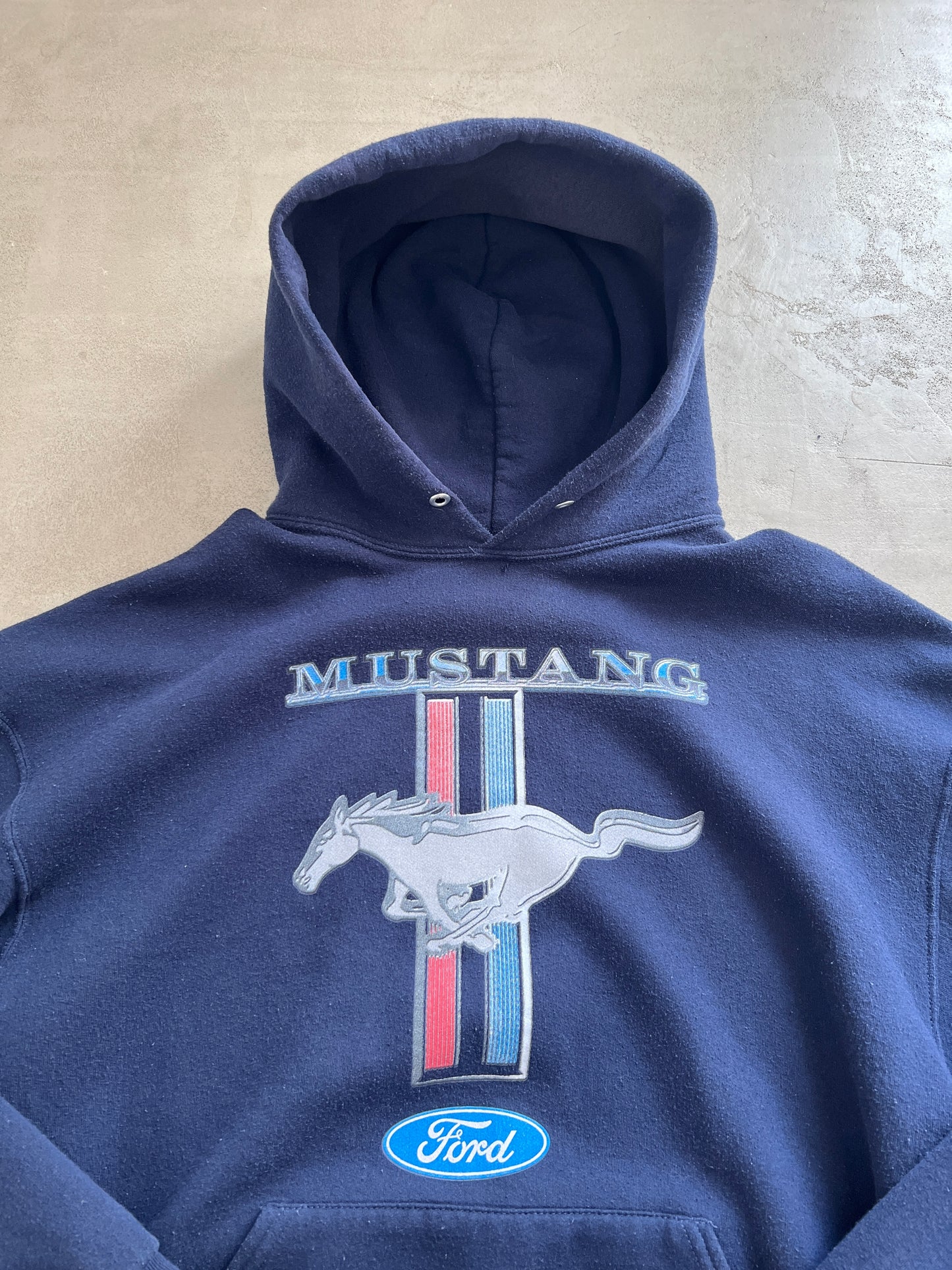 NAVY FORD MUSTANG HOODIE - 1990S - L