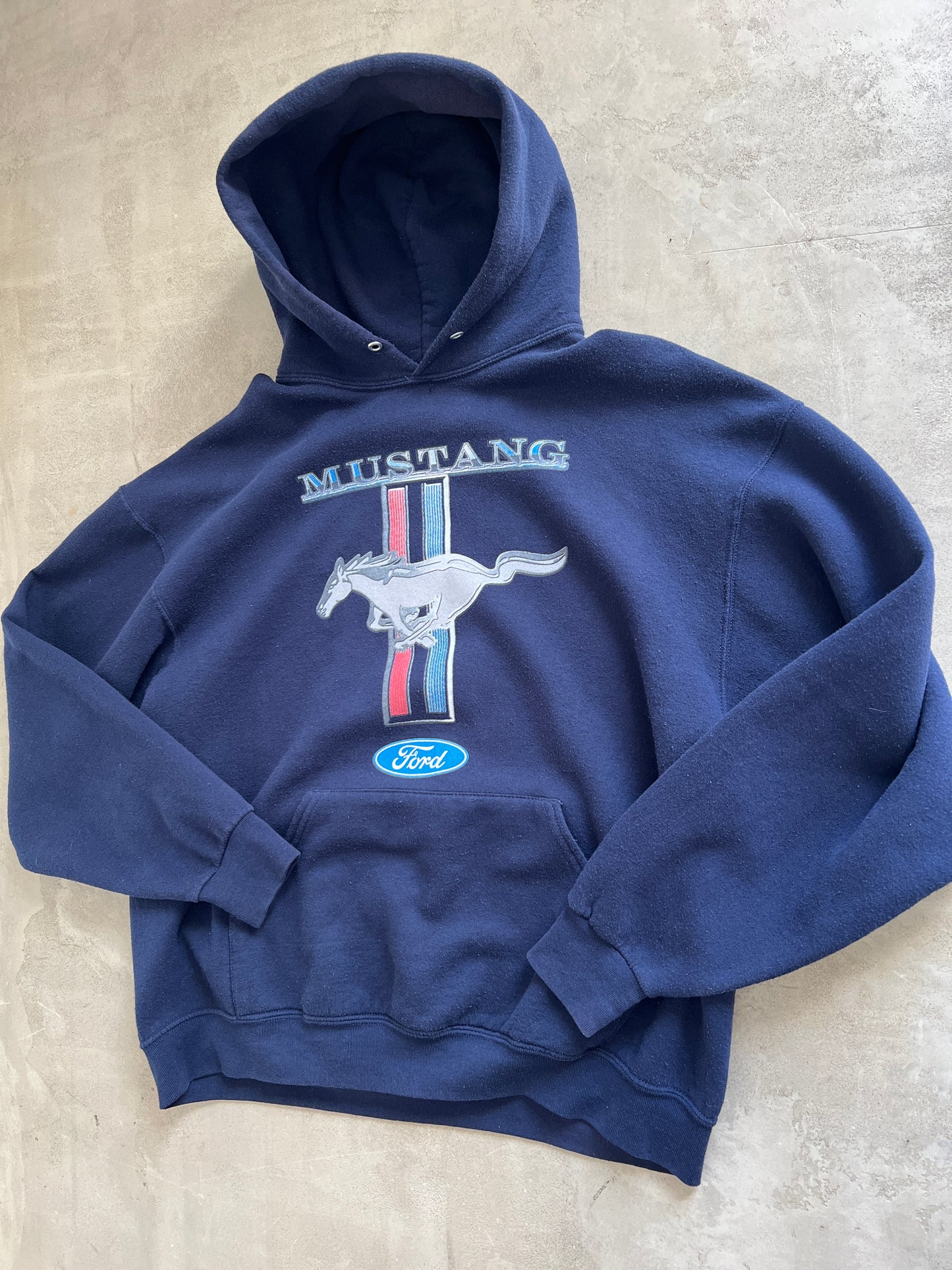 NAVY FORD MUSTANG HOODIE - 1990S - L