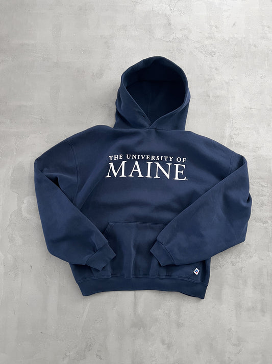 NAVY RUSSELL UNIVERSITY HOODIE - 1990S - L/M