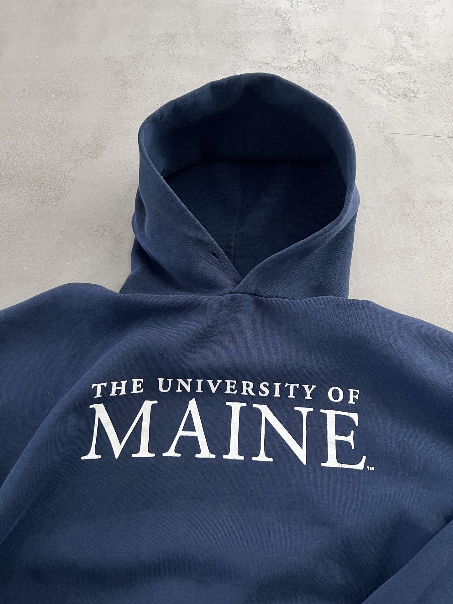 NAVY RUSSELL UNIVERSITY HOODIE - 1990S - L/M