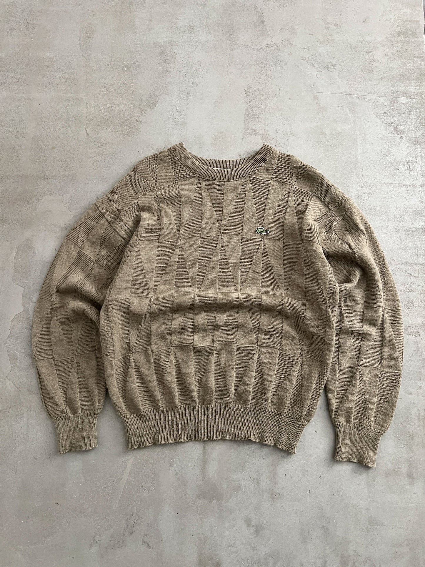 BEIGE LACOSTE KNIT SWEATER - 1990S - L/M