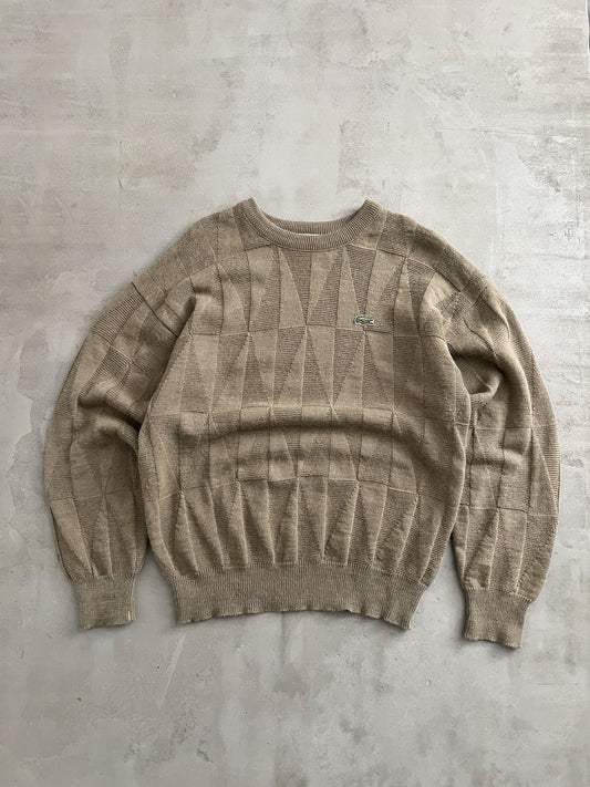 BEIGE LACOSTE KNIT SWEATER - 1990S - L/M