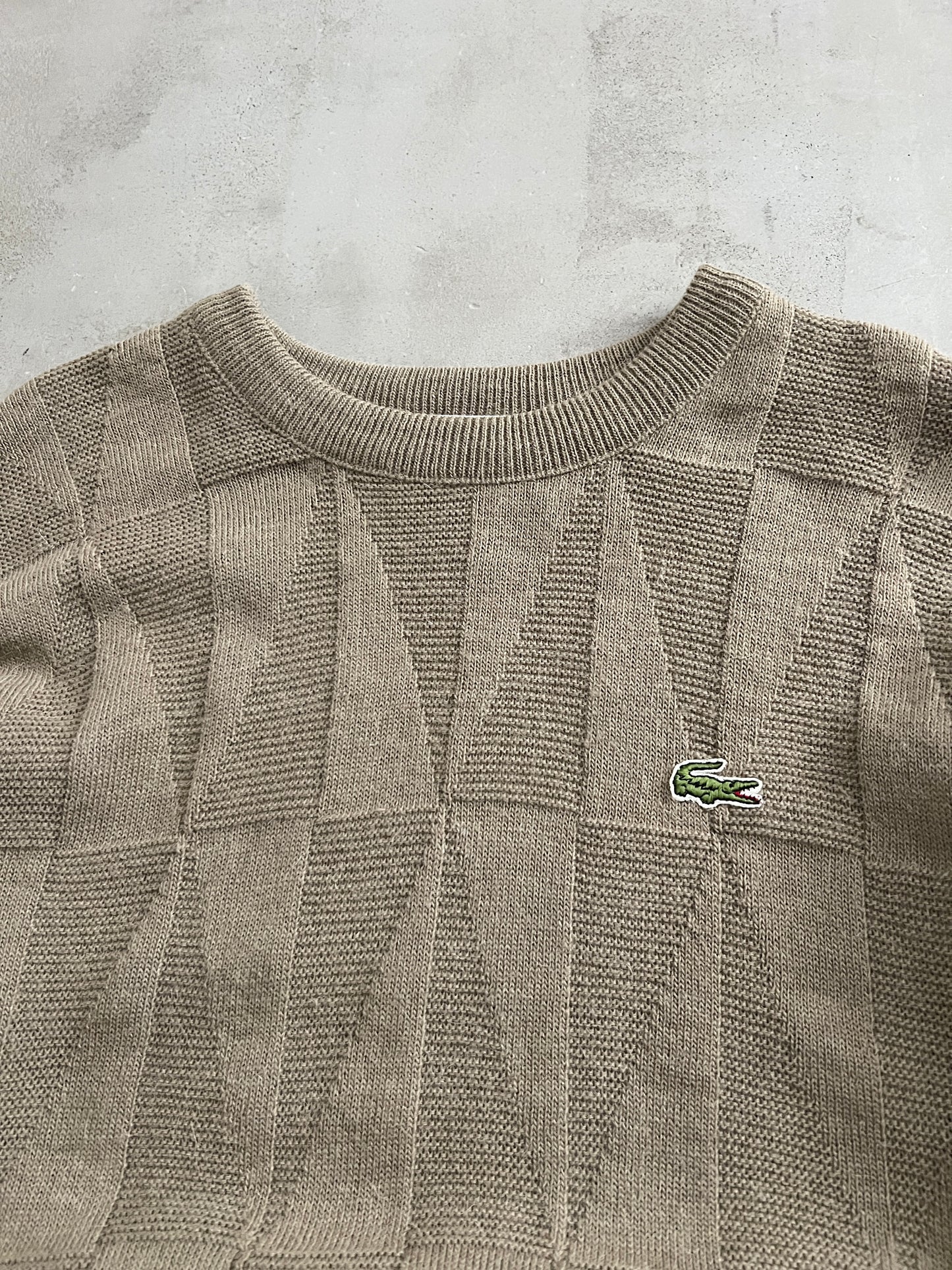 BEIGE LACOSTE KNIT SWEATER - 1990S - L/M