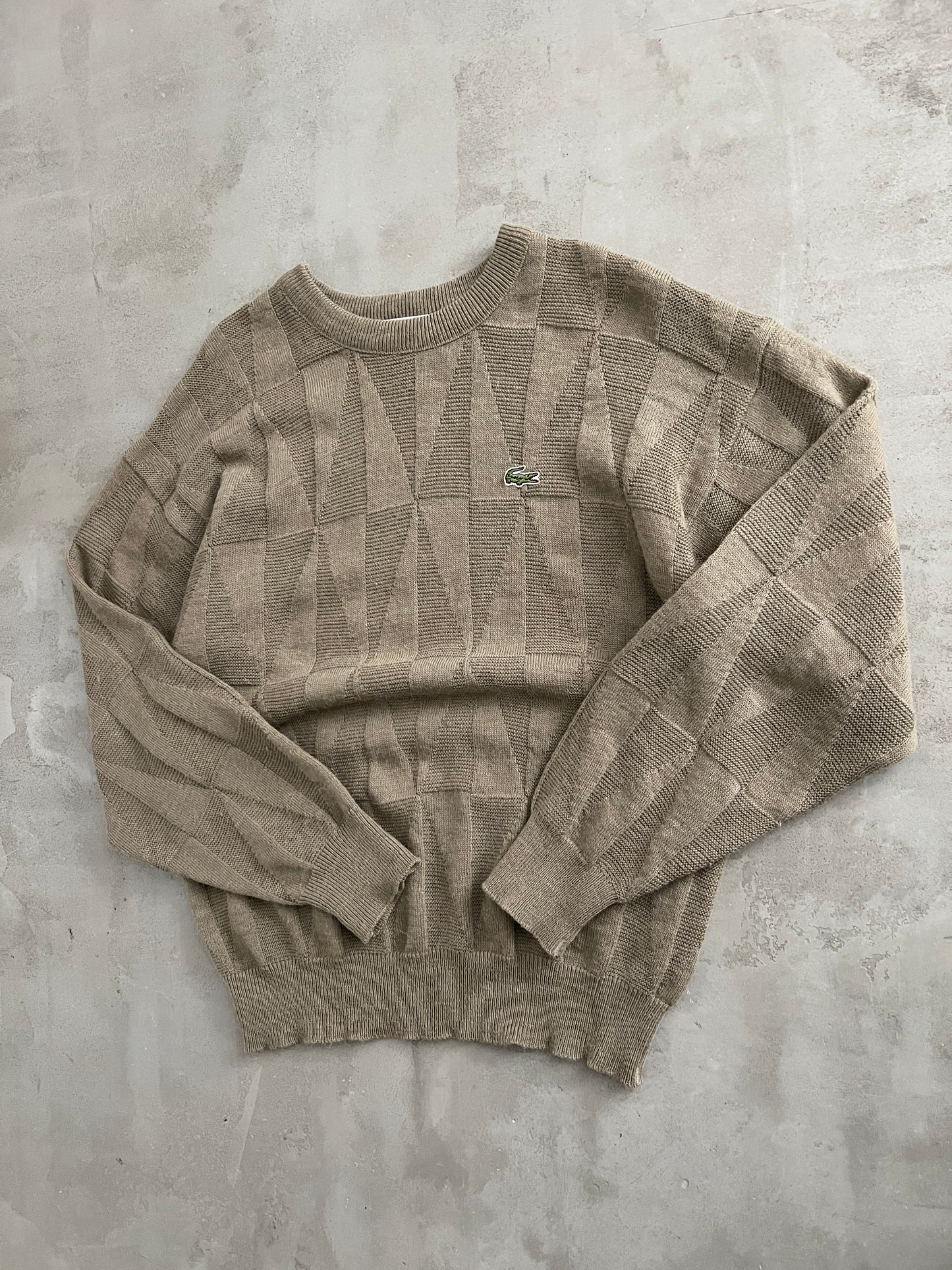 BEIGE LACOSTE KNIT SWEATER - 1990S - L/M