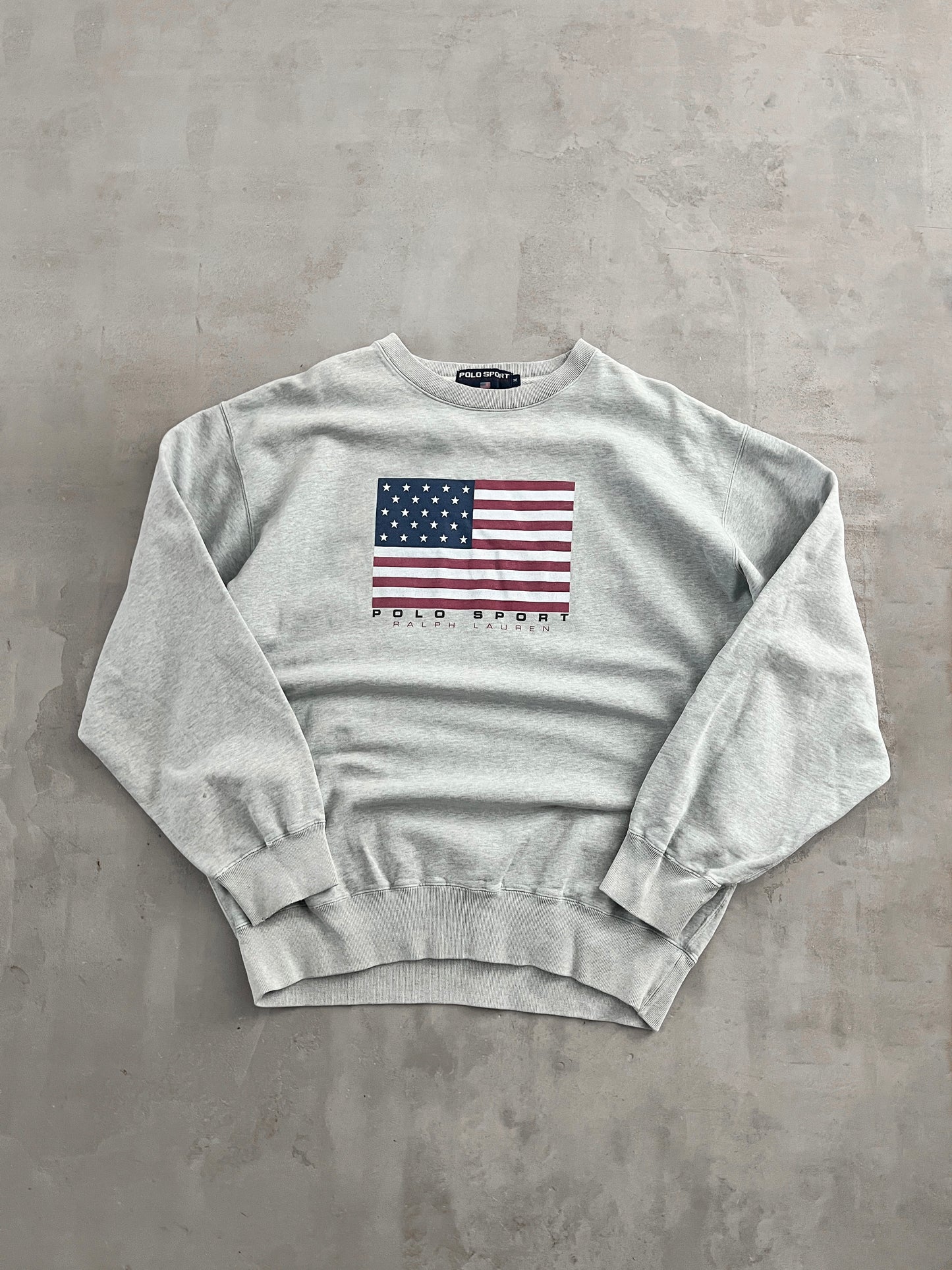 GREY RALPH LAUREN USA SWEATER - 1990S - XL