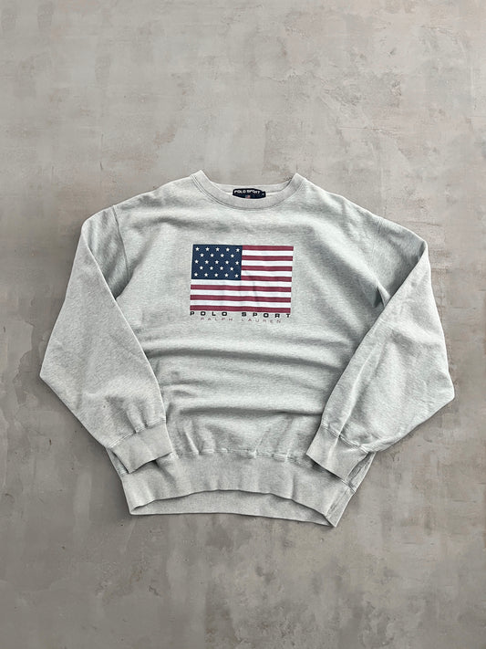 GREY RALPH LAUREN USA SWEATER - 1990S - XL
