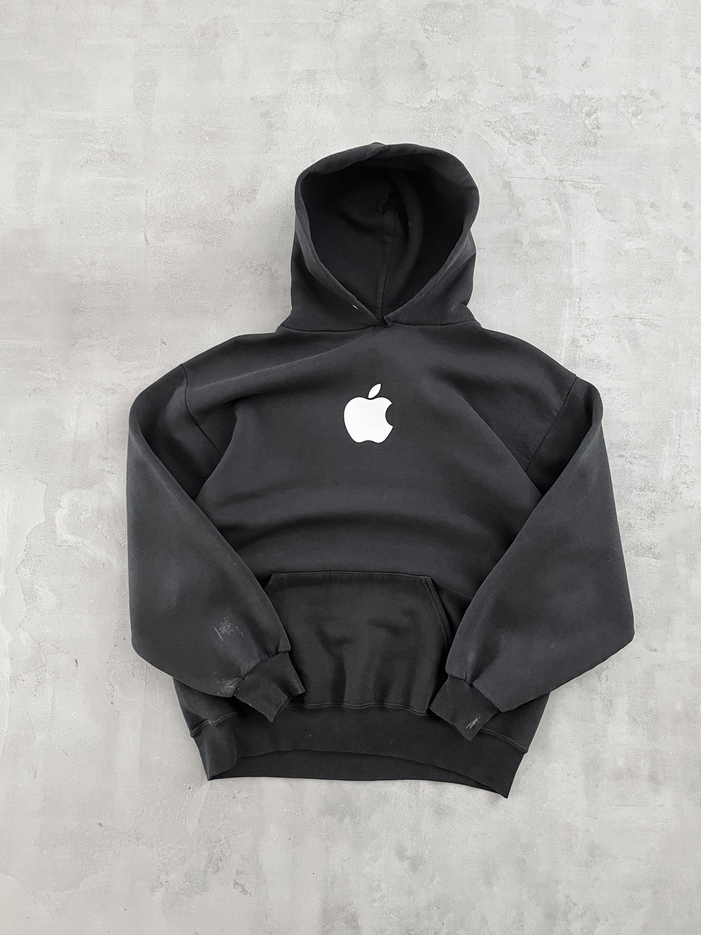 FADED BLACK APPLE HOODIE - 1990S - M/L