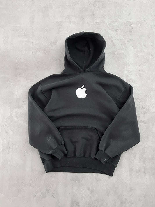 FADED BLACK APPLE HOODIE - 1990S - M/L
