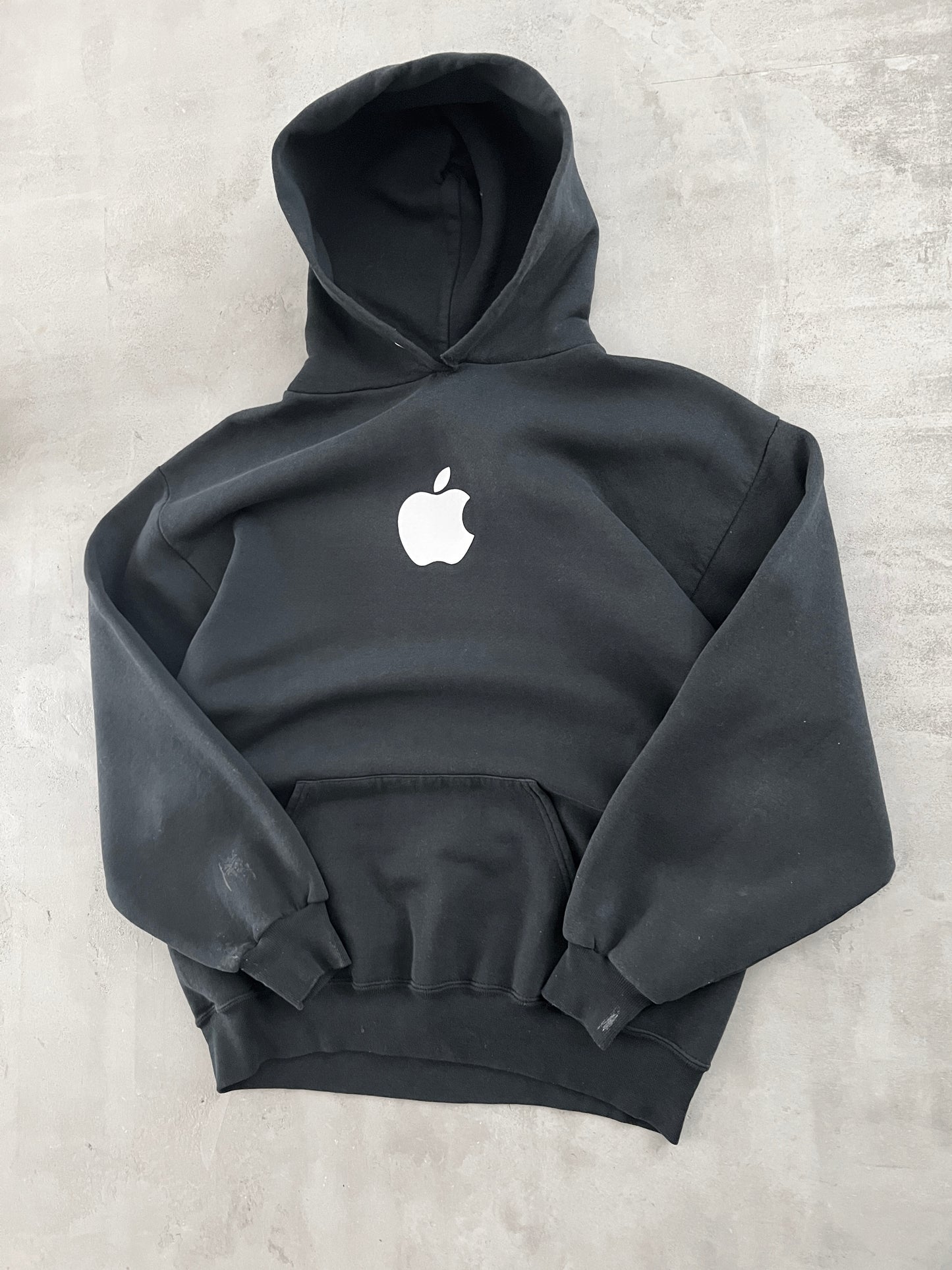 FADED BLACK APPLE HOODIE - 1990S - M/L