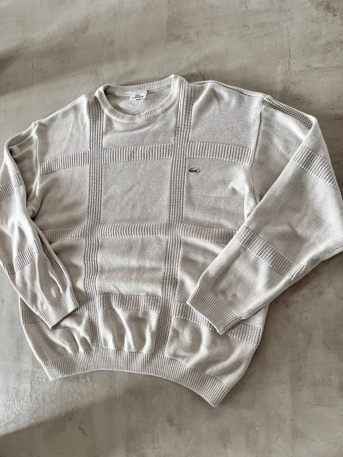 BEIGE LACOSTE KNIT SWEATER - 2000S - L
