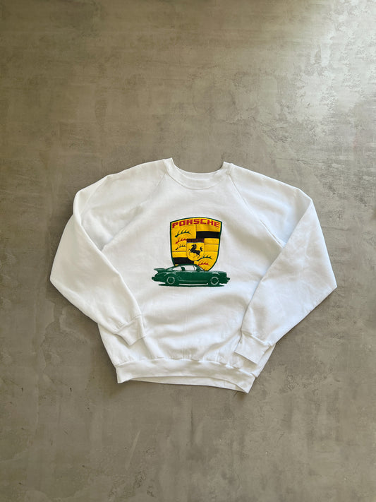 WHITE PORSCHE 911 SWEATER - 1980S - L/XL
