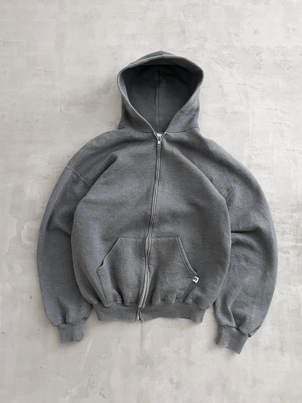 GREY RUSSELL ZIP UP HOODIE - 1990S - L