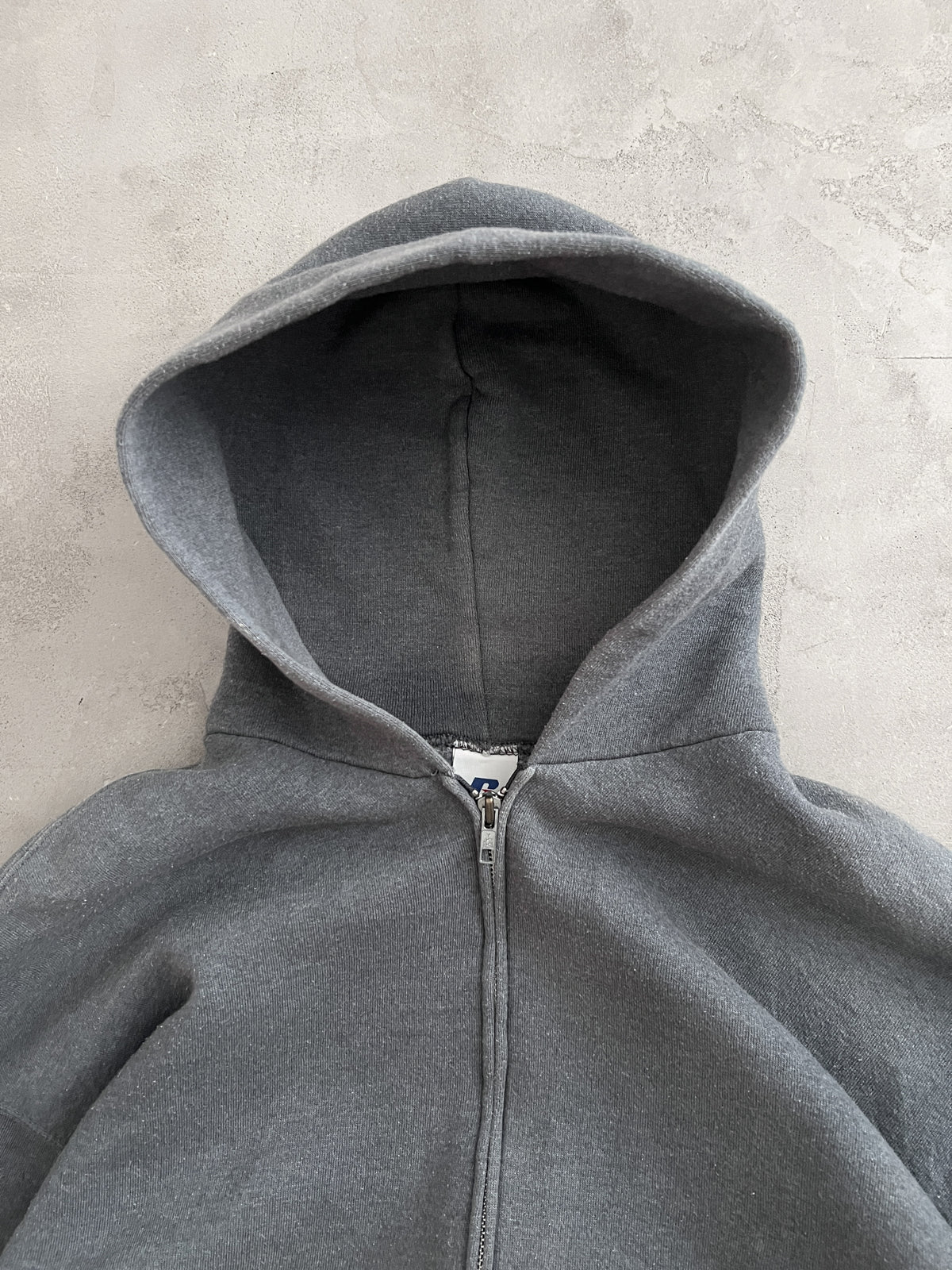 GREY RUSSELL ZIP UP HOODIE - 1990S - L