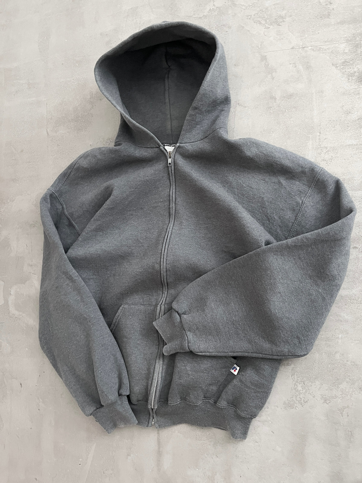 GREY RUSSELL ZIP UP HOODIE - 1990S - L