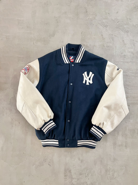 NAVY/CREME YANKEES JACKET - 1990S - L