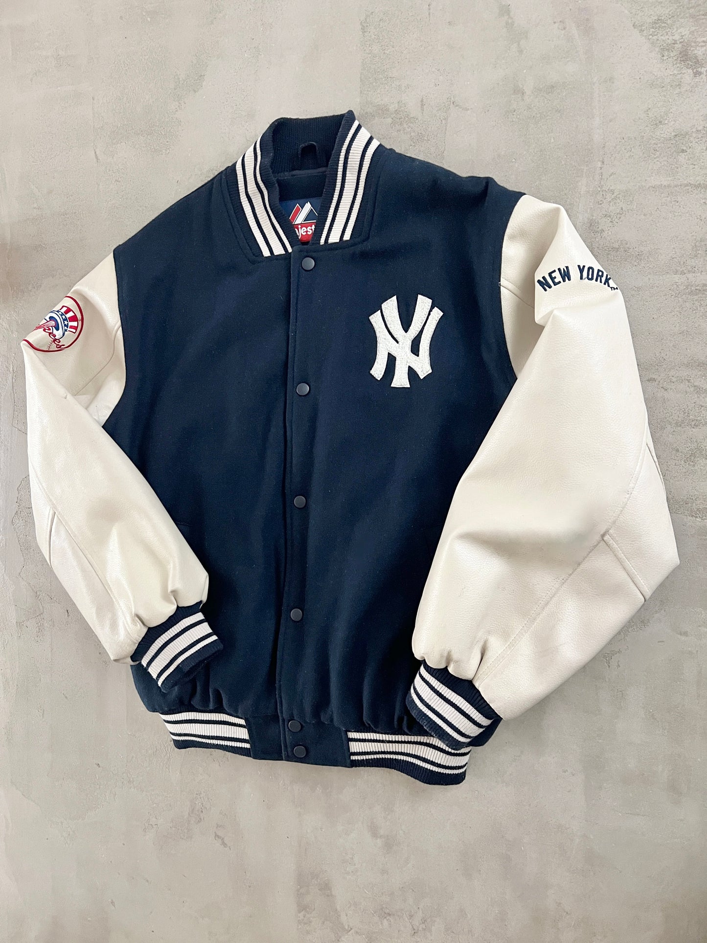 NAVY/CREME YANKEES JACKET - 1990S - L