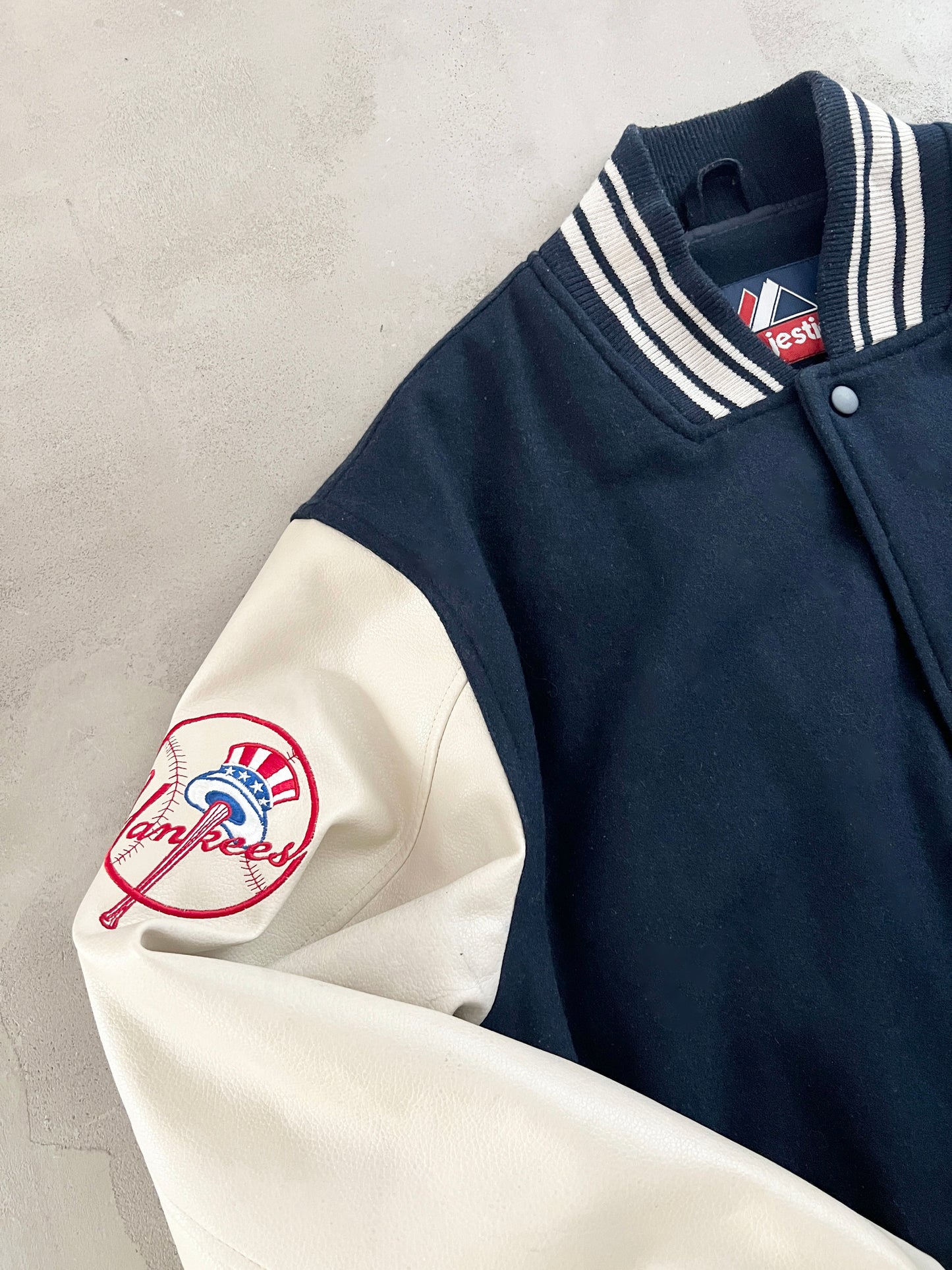 NAVY/CREME YANKEES JACKET - 1990S - L