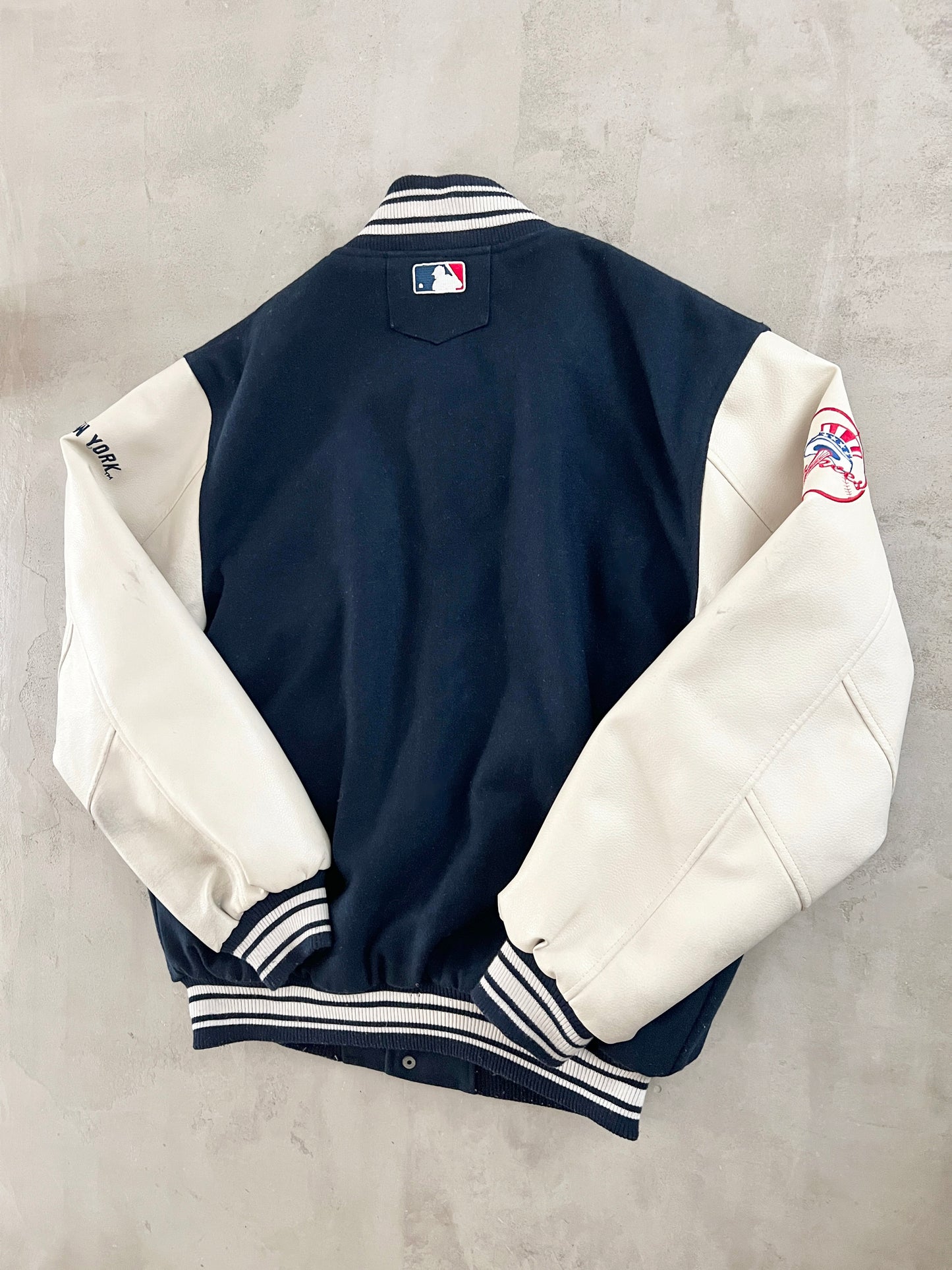 NAVY/CREME YANKEES JACKET - 1990S - L
