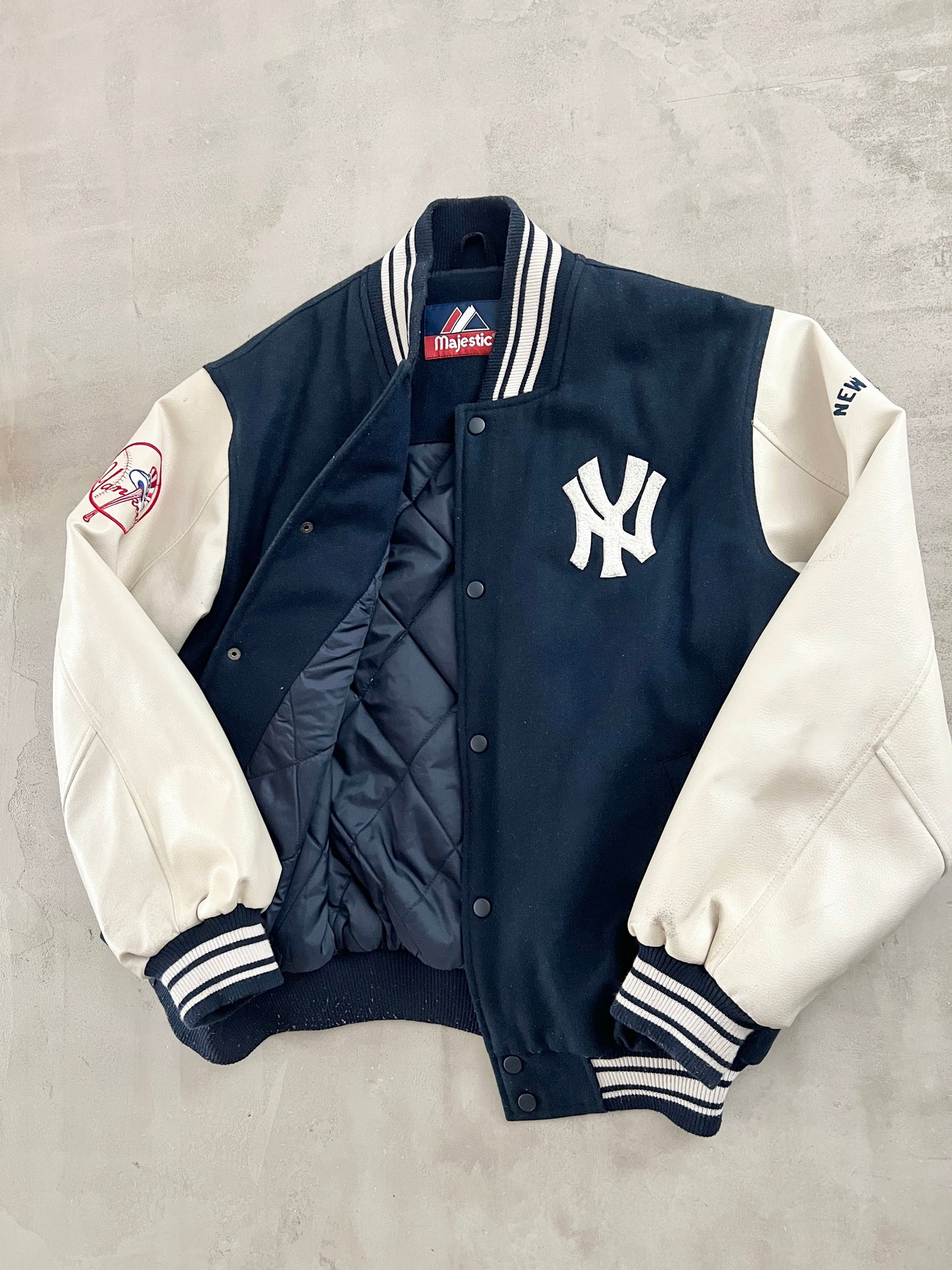 NAVY/CREME YANKEES JACKET - 1990S - L