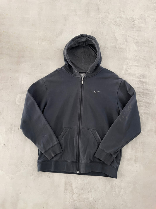 FADED BLACK NIKE ZIP HOODIE - 2000S - L