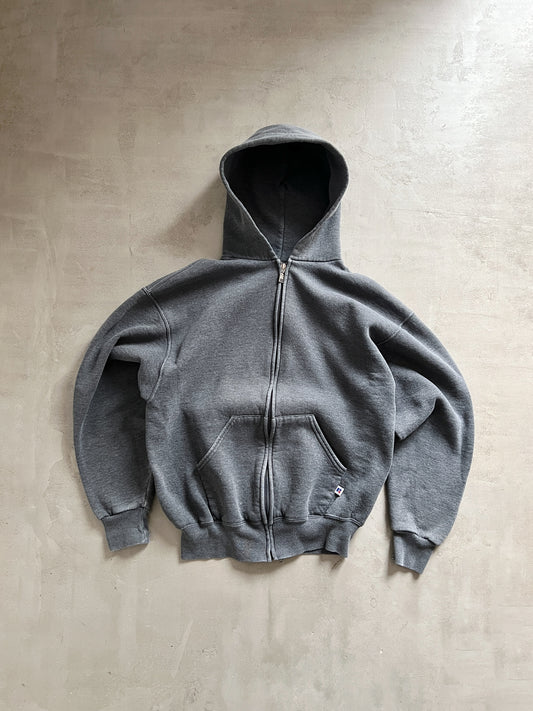 ASH GREY RUSSELL ATHLETIC ZIP UP HOODIE - 1990S - M