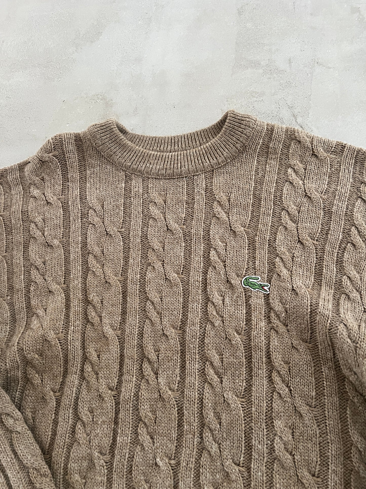 BEIGE LACOSTE KNIT SWEATER - 1990S - L