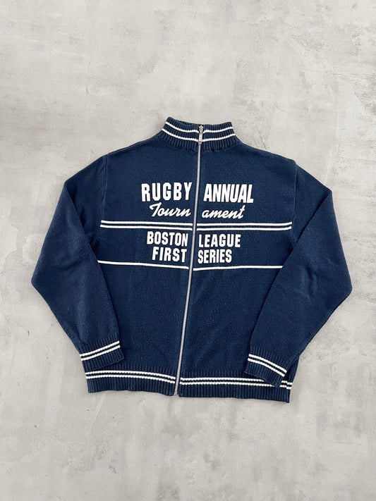 NAVY RUGBY BOSTON KNIT JACKET - 1990S - S