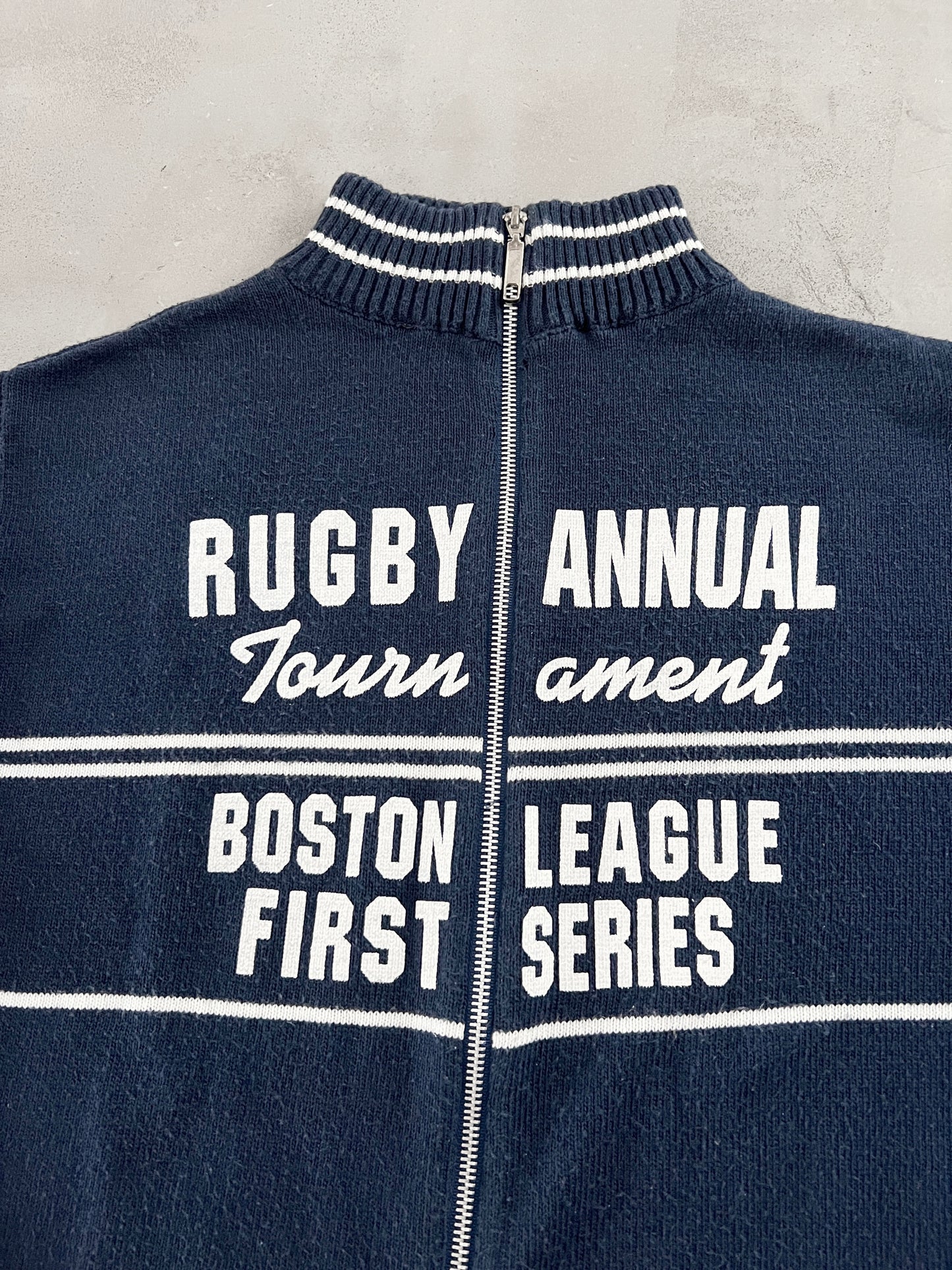 NAVY RUGBY BOSTON KNIT JACKET - 1990S - S