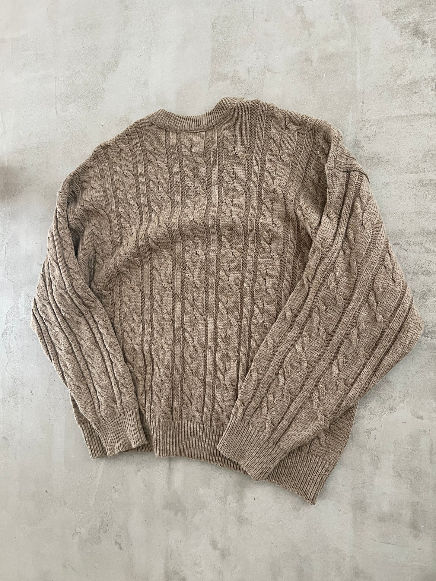 BEIGE LACOSTE KNIT SWEATER - 1990S - L