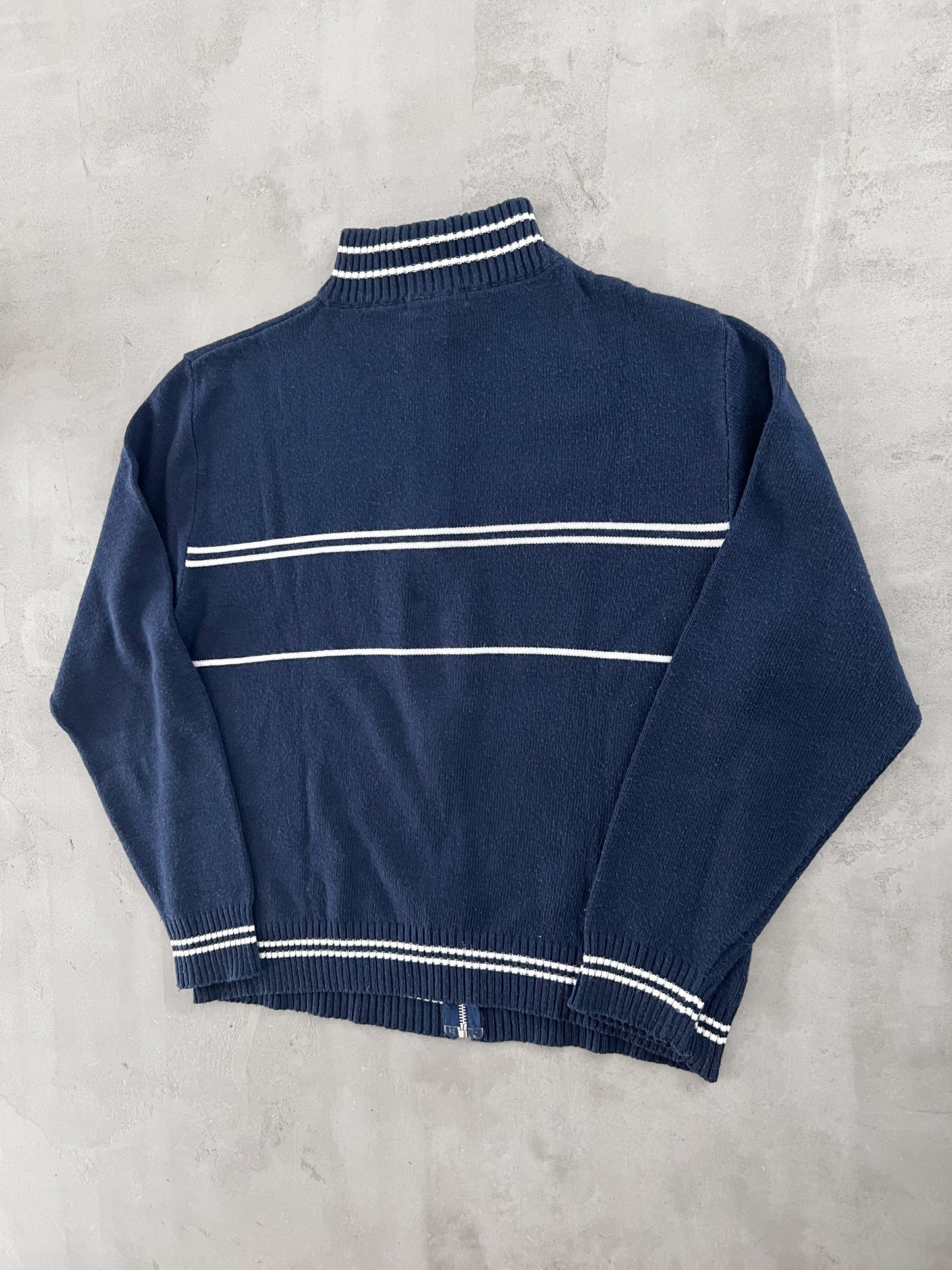 NAVY RUGBY BOSTON KNIT JACKET - 1990S - S