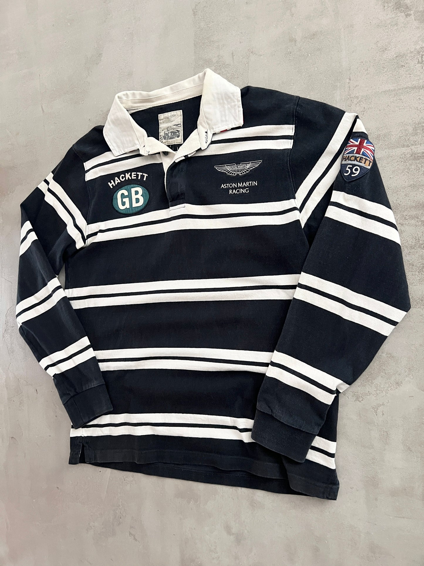NAVY/CREME ASTON MARTIN LONGSLEEVE - 2000S - L