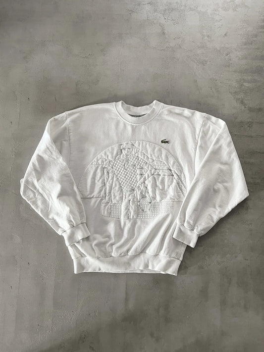 WHITE LACOSTE TENNIS SWEATER - 1990S - S