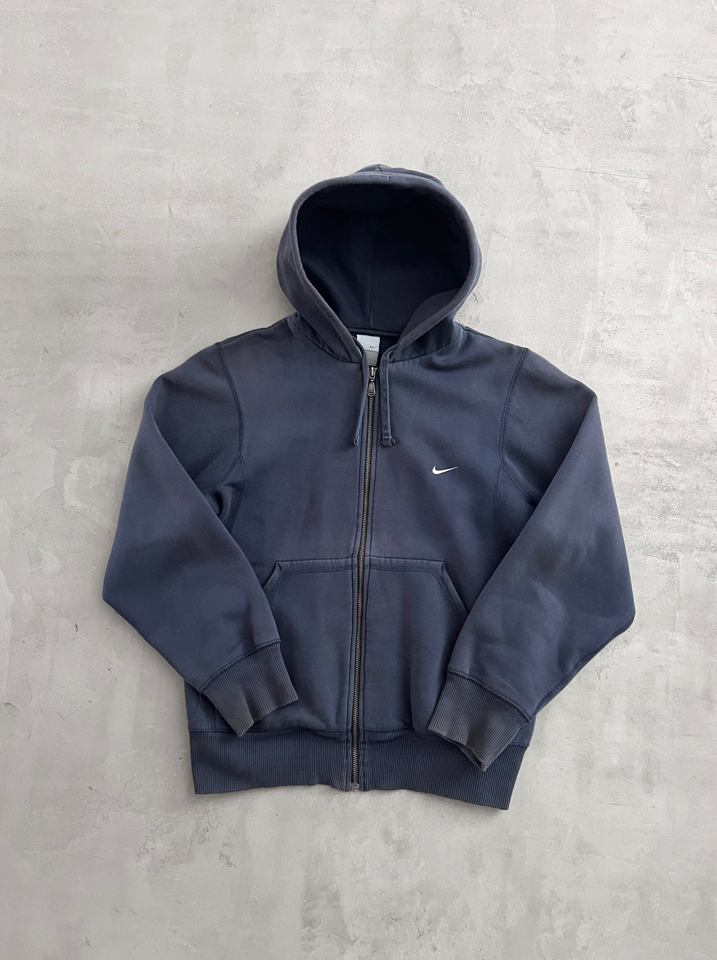 FADED NAVY NIKE ZIP UP HOODIE - 2000S - S